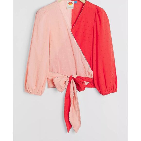 FARM RIO X ANTHROPOLOGIE Color blocked Wrep Blouse Pink/Rose Sz S NWT - Picture 2 of 13